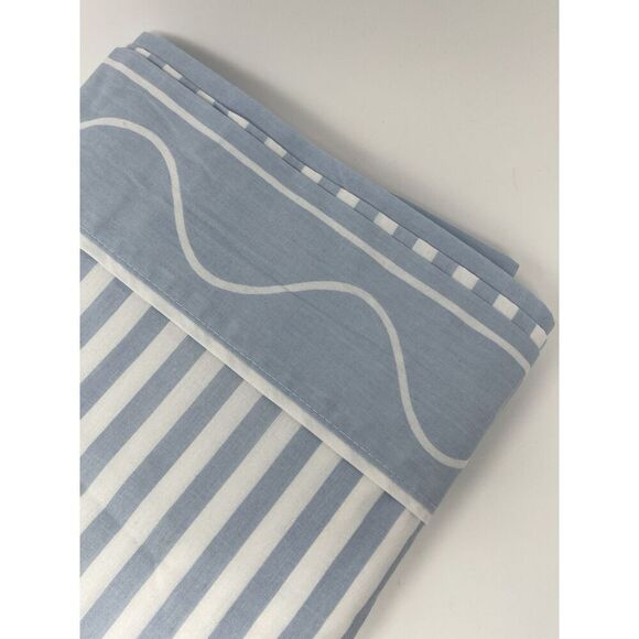 Vintage Marimekko Queen Flat Sheet Revman Product Blue White Stripe Cotton Blend - Picture 2 of 4